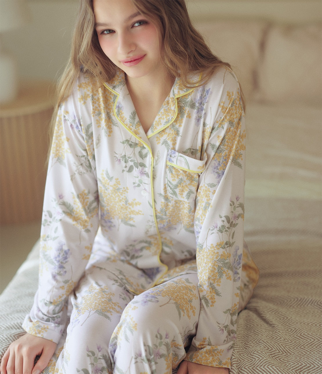 Peach John, Japanese Mimosa Floral Pajamas 