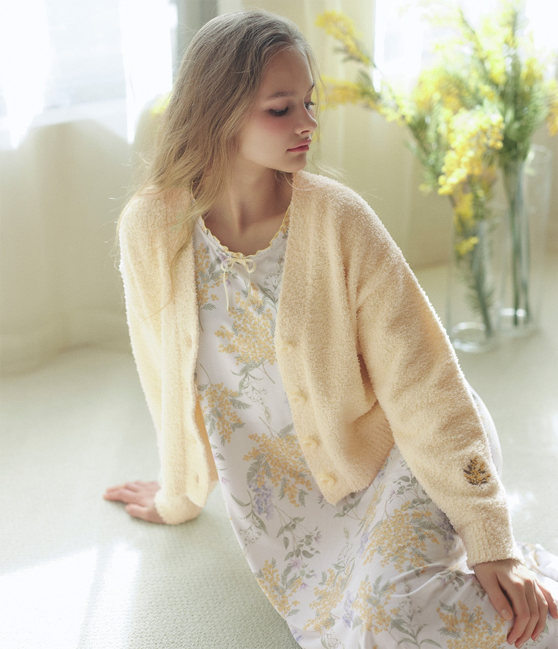 Peach John, Japanese Mimosa Floral Cardigan