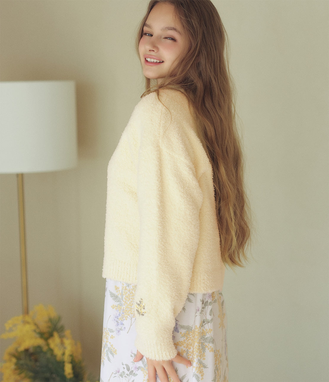 Peach John, Japanese Mimosa Floral Cardigan